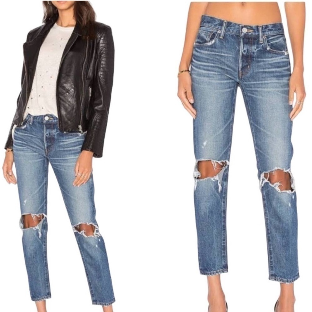 MOUSSY VINTAGE STRAIGHT LEG BUTTON FLY BUSTED KNEE JEANS algostim